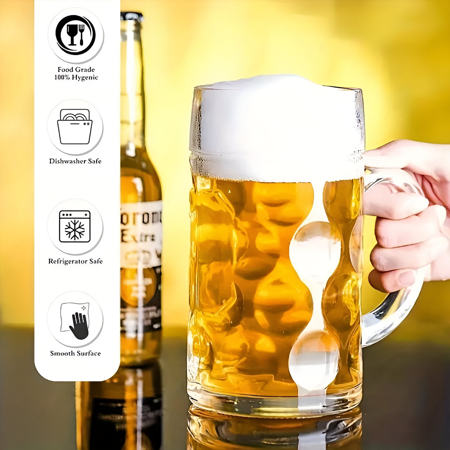 Melbify Glazed Beer Mug | Volume=600ml | Large Beer Mug with Handle | Classic Beer Mug | Heavy | Perfect for Beer, Cider,Drinks | Pub & Bar Glass