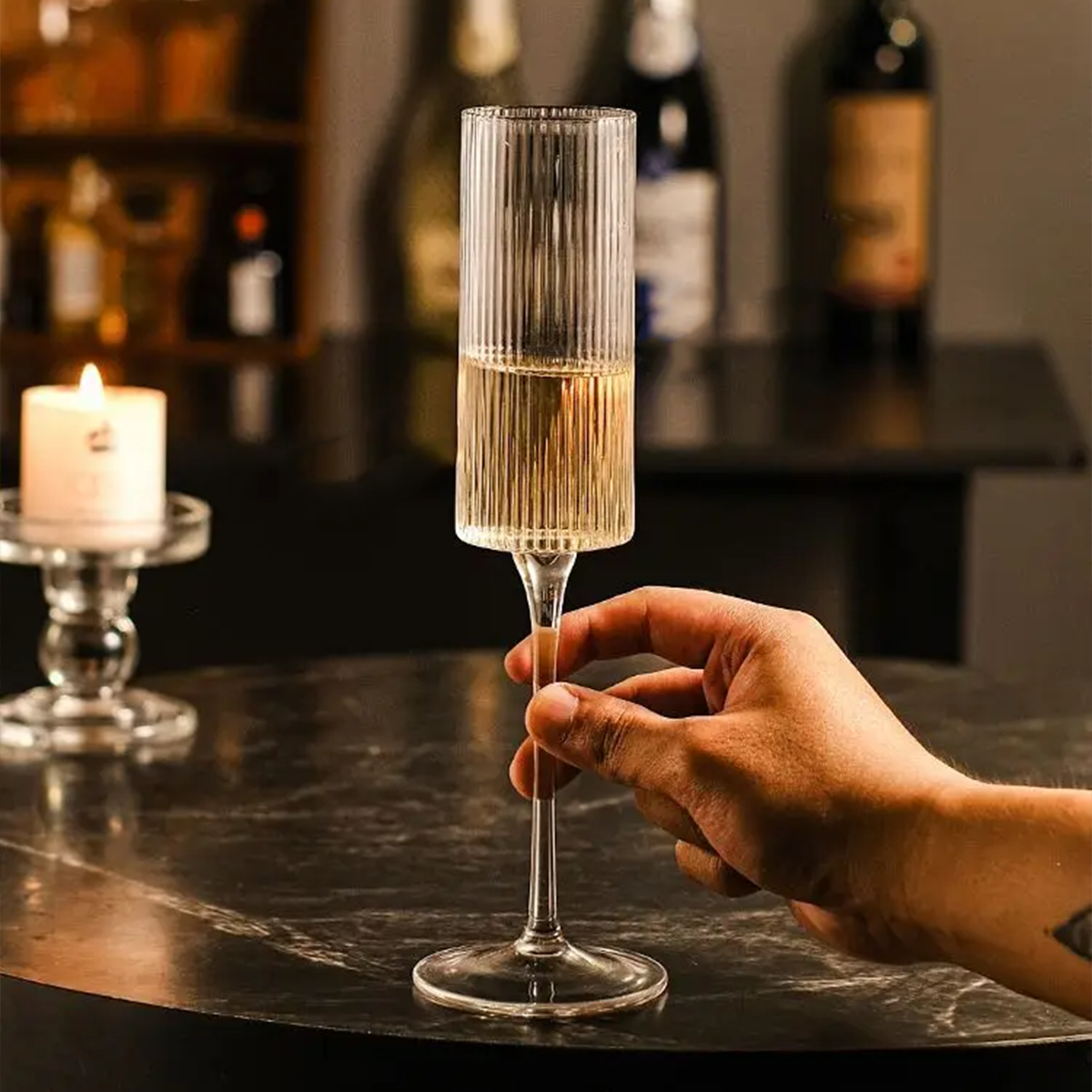 Melbify Ribbed Wine Glasses | 200 ml | Luxury Wine Glass Set | Designer Wine Glasses| Unique Designer Wine Glasses| Designer Wine Glasses | Crystal Wine Glass