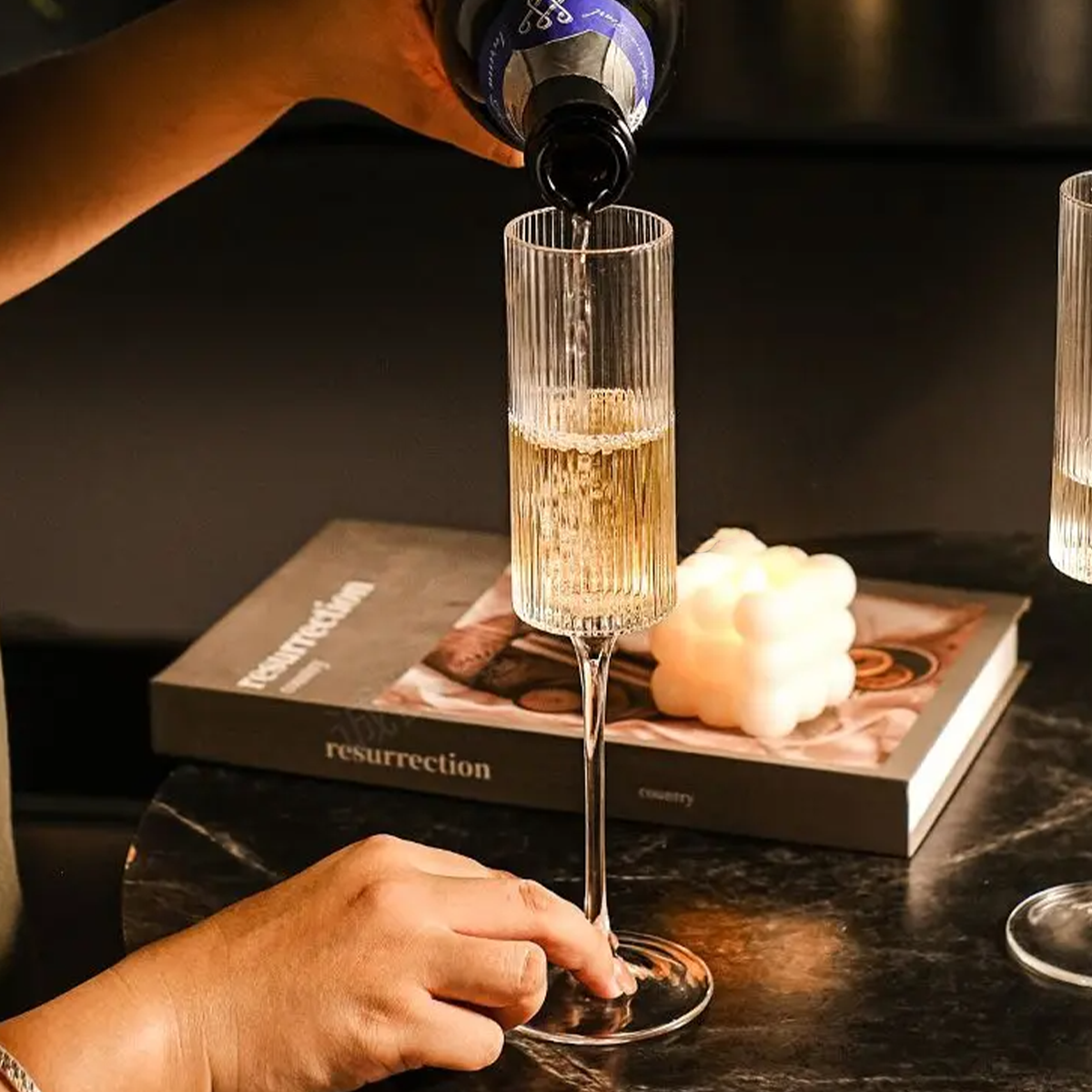 Melbify Ribbed Wine Glasses | 200 ml | Luxury Wine Glass Set | Designer Wine Glasses| Unique Designer Wine Glasses| Designer Wine Glasses | Crystal Wine Glass