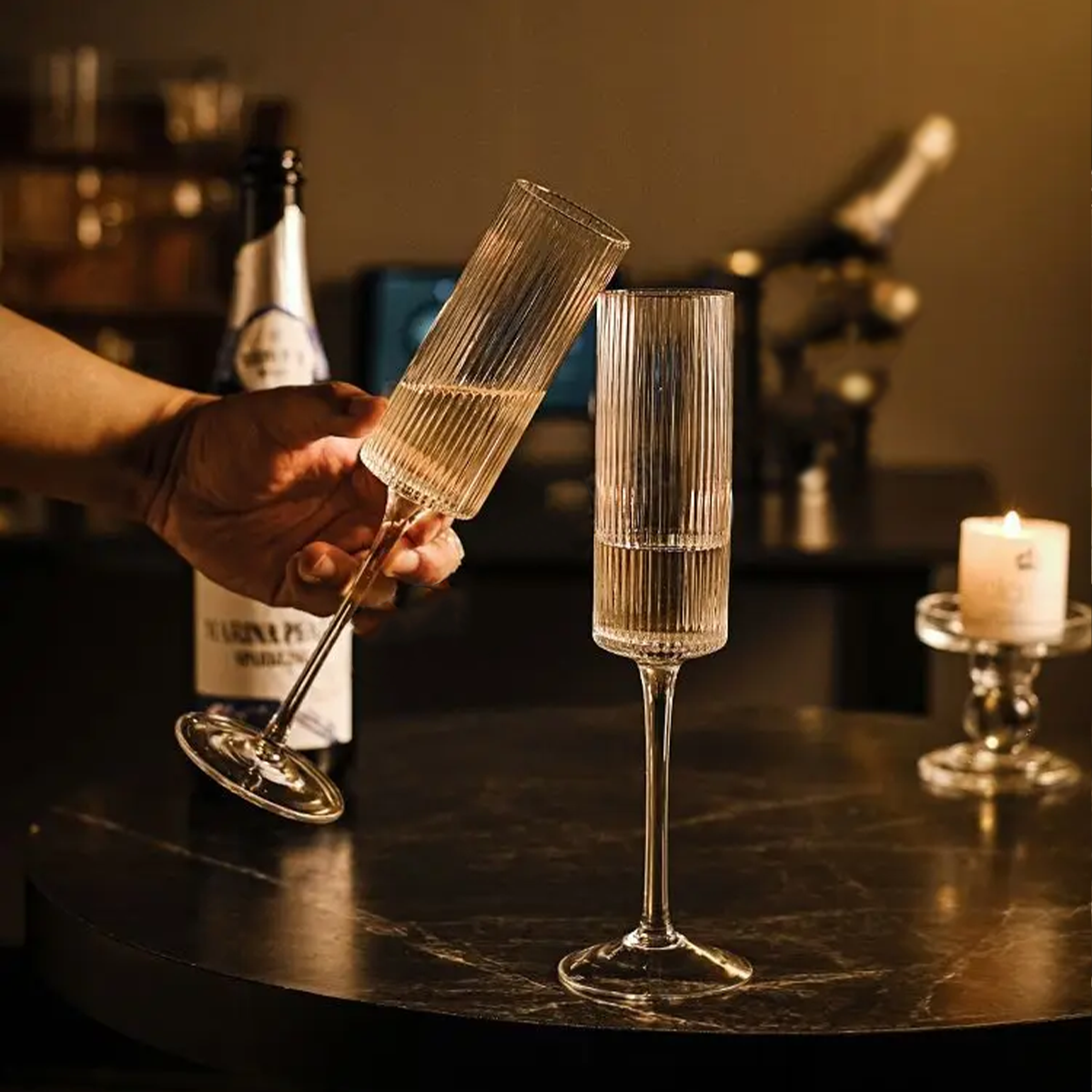 Melbify Ribbed Wine Glasses | 200 ml | Luxury Wine Glass Set | Designer Wine Glasses| Unique Designer Wine Glasses| Designer Wine Glasses | Crystal Wine Glass