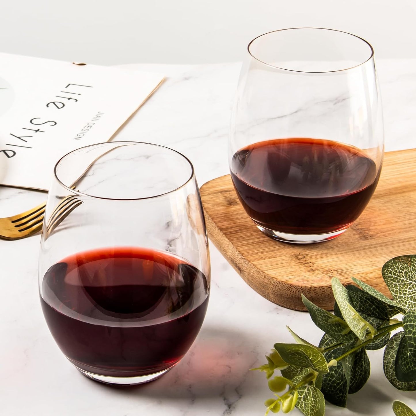 Melbify Stemless Wine Glass | Volume=550ML | Perfect for Red & White Wine & Champagne | Ideal Gift for Women,Men, Wedding, Birthday, Christmas