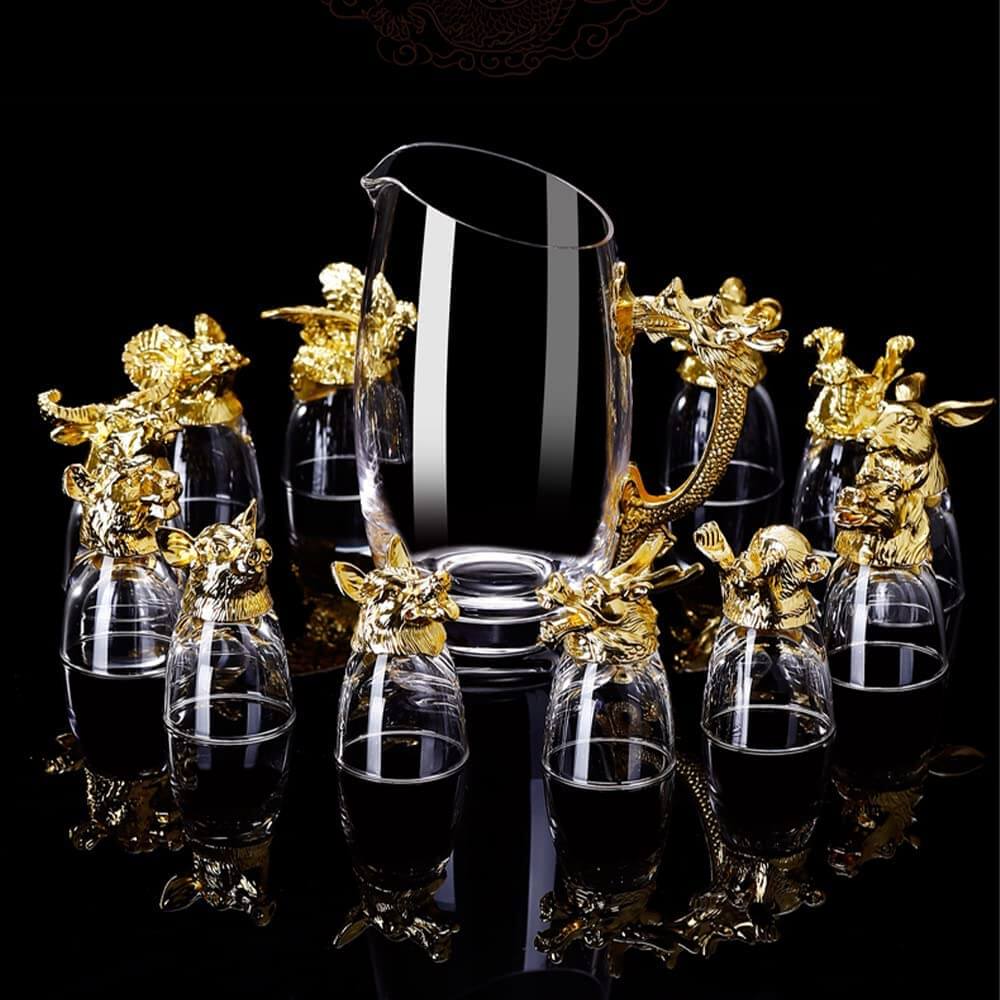 Zodiac Decanter(250 ml) with 12 Shooter Glass(25ml) melbify