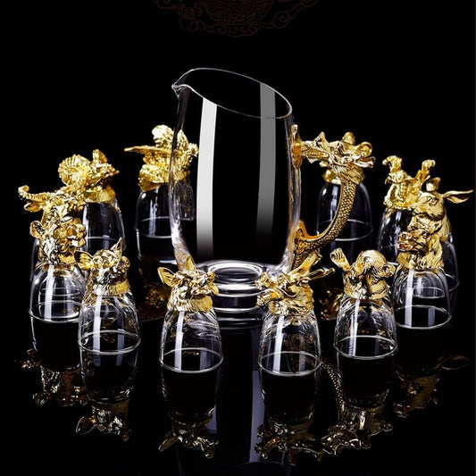 Zodiac Decanter(250 ml) with 12 Shooter Glass(25ml) melbify