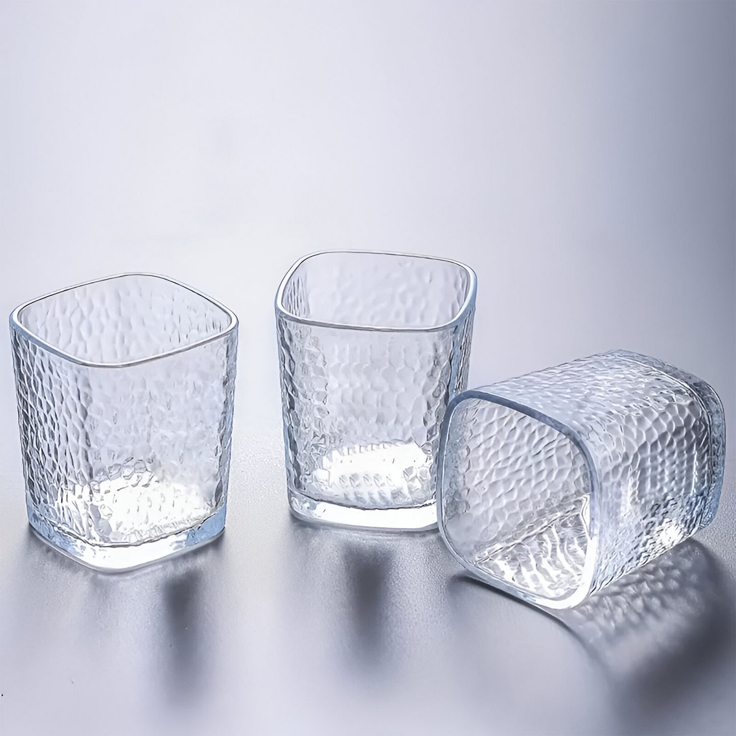 Melbify Japanese Square Hammered Dotted Whiskey Glasses | Volume=370ML | Premium | | Rocks Glasses | Perfect for Whiskey, Scotch, Rum, and Cognac