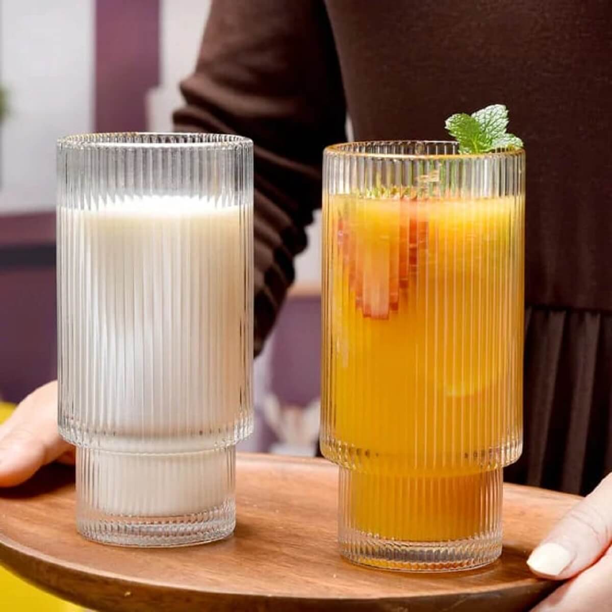Melbify Ribbed Cocktail Glasses | 350 ml | Highball Cocktail Glass | Tall Glasses for Cocktail | Long Island Cocktail Glass | Unique LIIT Cocktail Glass