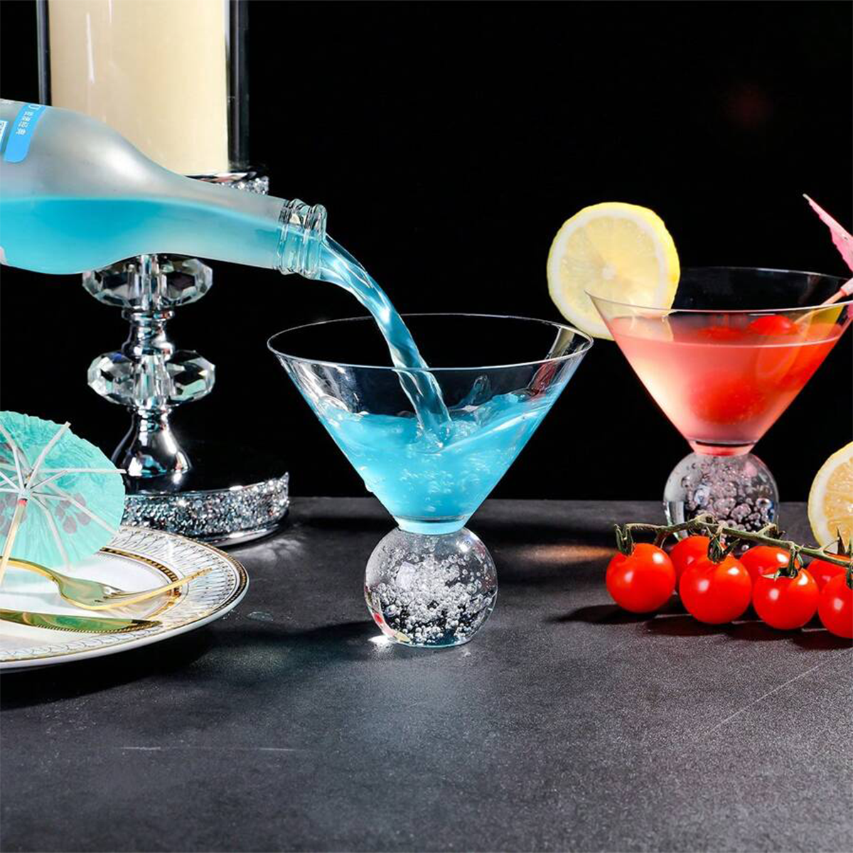 Luxury Plain Ball Martini Glasses | 270ml | Crystal Wine Glass Set | Stemless Wine Glasses | Wide Mouth Wine Glasses| Fancy Wine Glassware | Designer Wine Glasses | Unique Martini Glasses