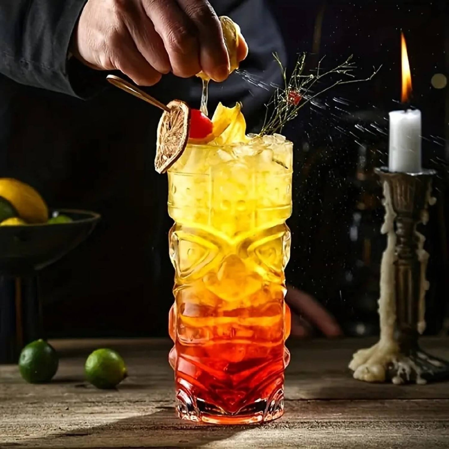 Melbify Tikki Cocktail Glasses | 350 ml | Highball Cocktail Glass | Tall Glasses for Cocktail | Long Cocktail Glass | Tikki Mojito Cocktail Glass