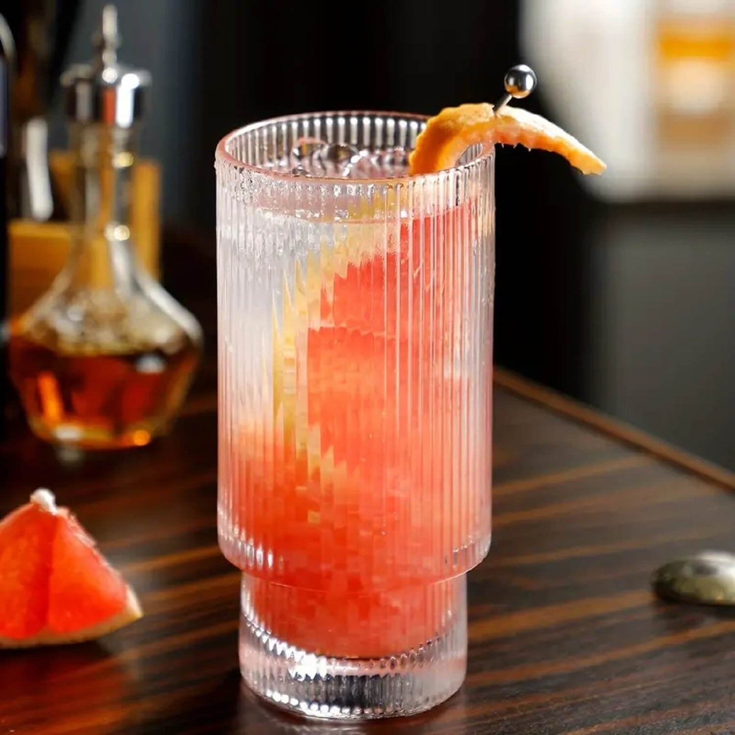 Melbify Ribbed Cocktail Glasses | 350 ml | Highball Cocktail Glass | Tall Glasses for Cocktail | Long Island Cocktail Glass | Unique LIIT Cocktail Glass