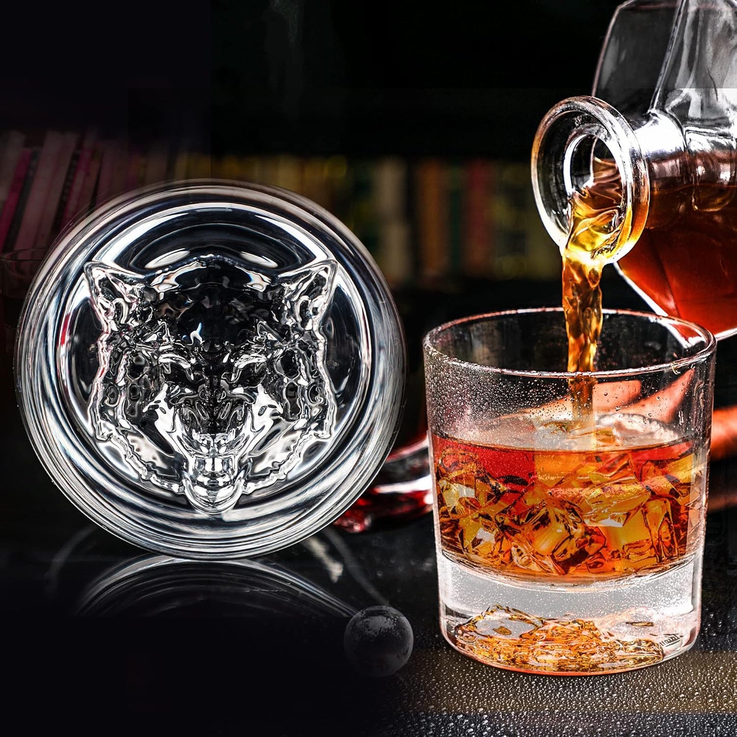 Melbify Plain Wolf Whiskey Glass | Animal Whiskey Glass | Premium | Unique | Big | Broad | Old Fashioned Whiskey Glass| Round Whiskey Glass with Thick Bottom | 300ml