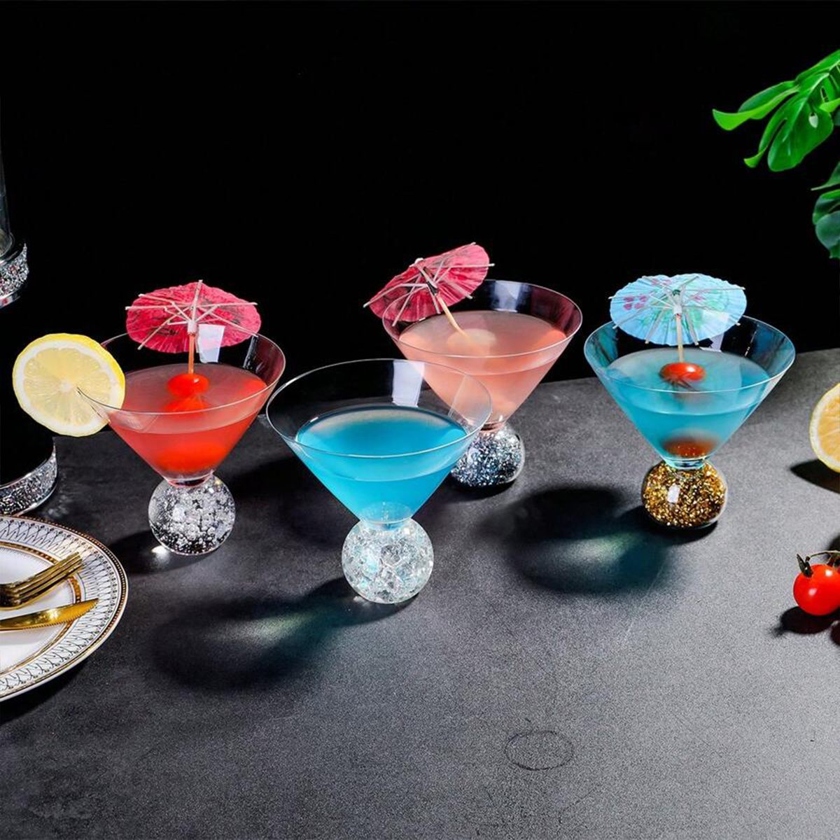 Luxury Plain Ball Martini Glasses | 270ml | Crystal Wine Glass Set | Stemless Wine Glasses | Wide Mouth Wine Glasses| Fancy Wine Glassware | Designer Wine Glasses | Unique Martini Glasses