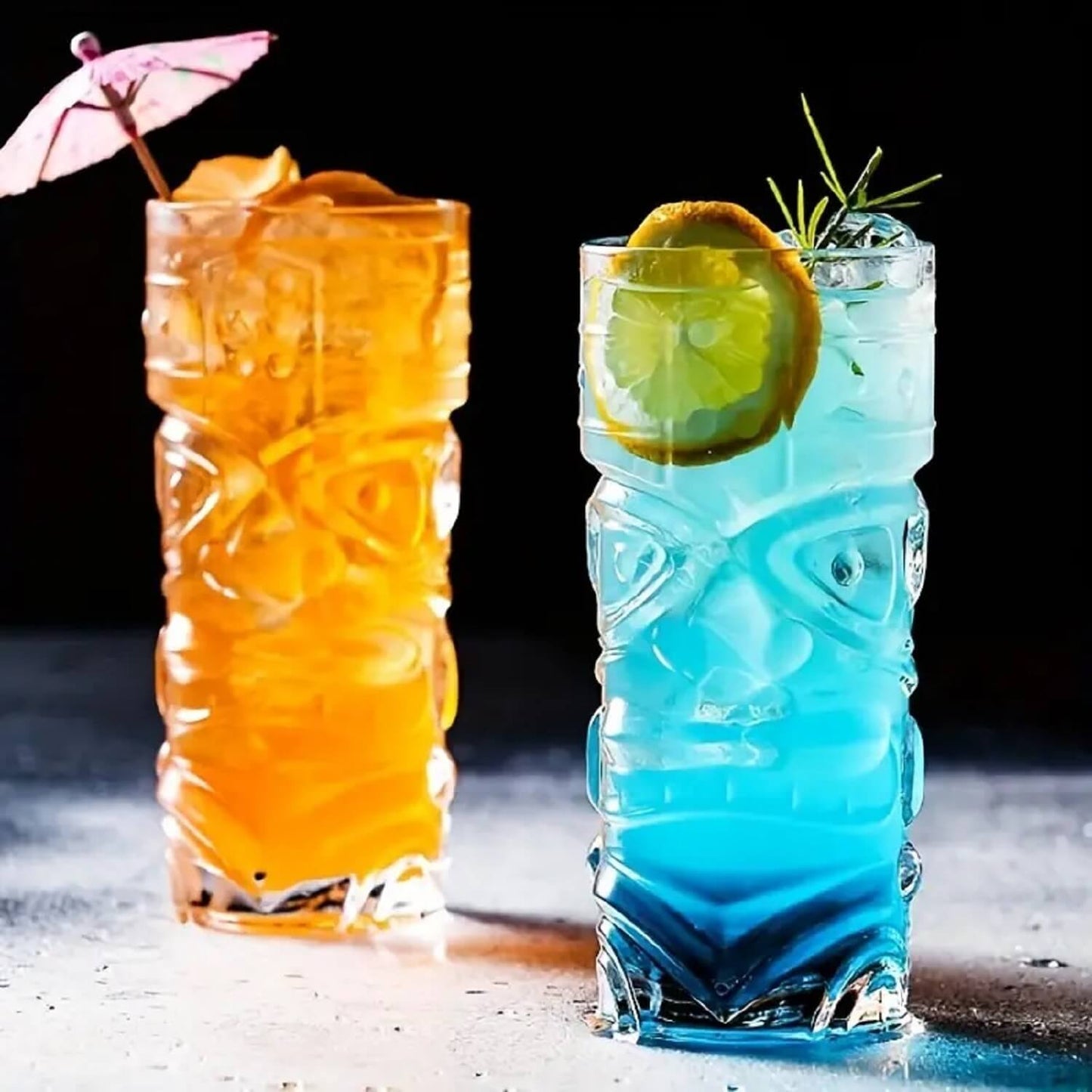 Premium Tiki Cocktails Glasses| Hawaiian Style Carved Design| 350 ml |Set of 6