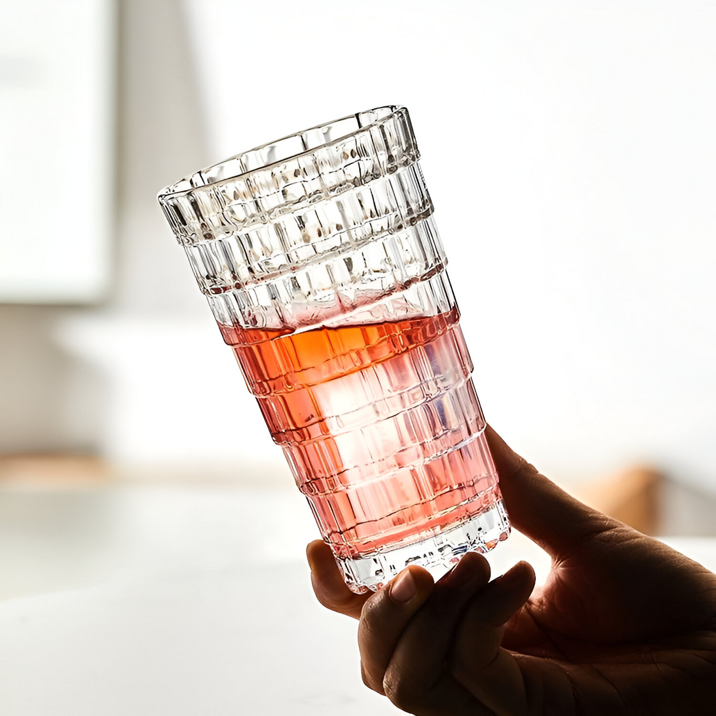 Melbify Step Mojito Glasses | Volume=350ML | Crystal Luxury Stack Highball Tumbler Glasses | Cocktail Glasses | Perfect for Mojitos, Cocktails, Juice,Water, Icetea & Mixed Drinks