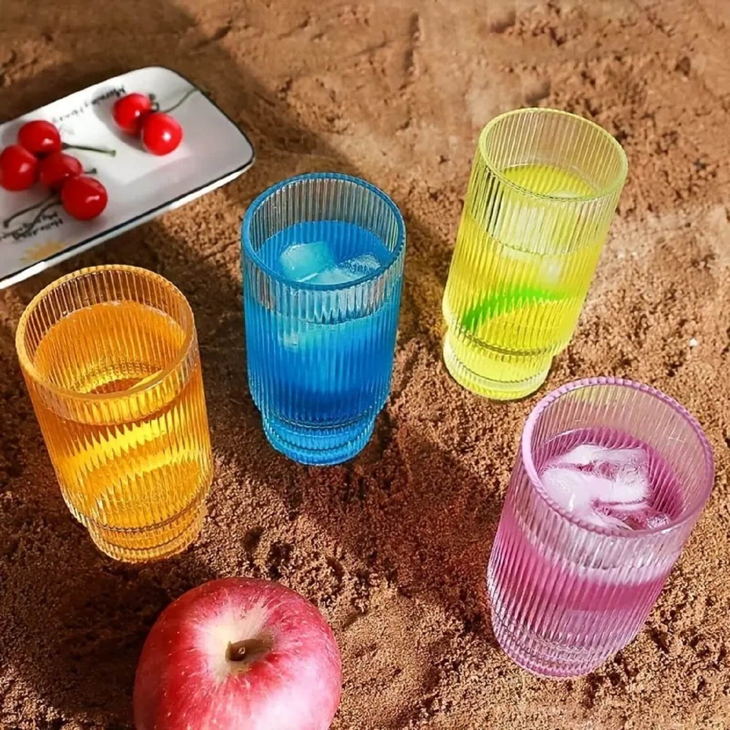 Melbify Ribbed Cocktail Glasses | 350 ml | Highball Cocktail Glass | Tall Glasses for Cocktail | Long Island Cocktail Glass | Unique LIIT Cocktail Glass