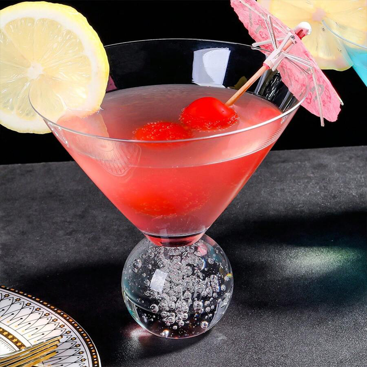 Luxury Plain Ball Martini Glasses | 270ml | Crystal Wine Glass Set | Stemless Wine Glasses | Wide Mouth Wine Glasses| Fancy Wine Glassware | Designer Wine Glasses | Unique Martini Glasses