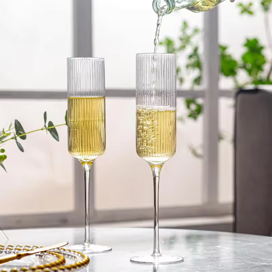 Melbify Ribbed Wine Glasses | 200 ml | Luxury Wine Glass Set | Designer Wine Glasses| Unique Designer Wine Glasses| Designer Wine Glasses | Crystal Wine Glass