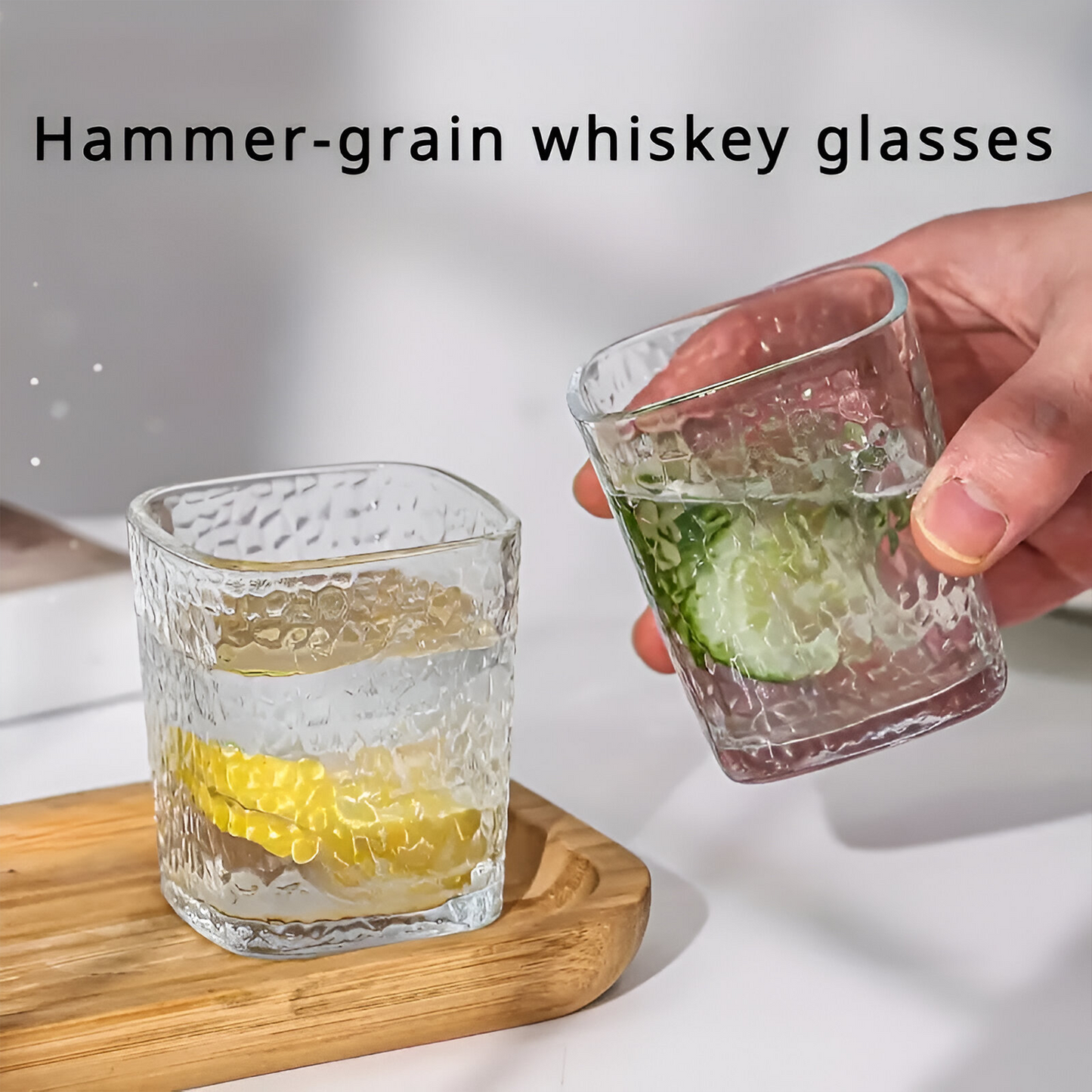 Melbify Japanese Square Hammered Dotted Whiskey Glasses | Volume=370ML | Premium | | Rocks Glasses | Perfect for Whiskey, Scotch, Rum, and Cognac