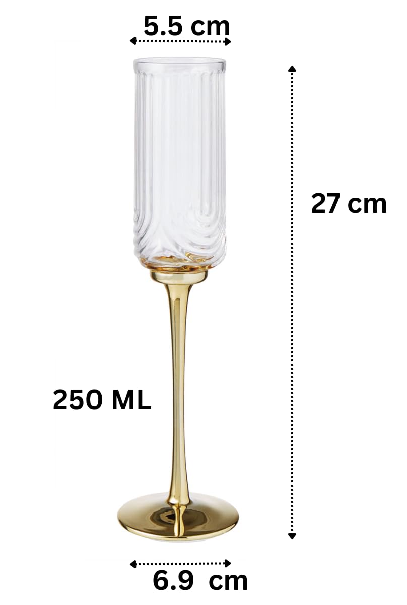 Melbify Gold Stem Wine Goblet | 250 ml | Wide Mouth Crystal Wine Glasses | Luxury Wine Glass Set | Fancy Designer Wine Glasses