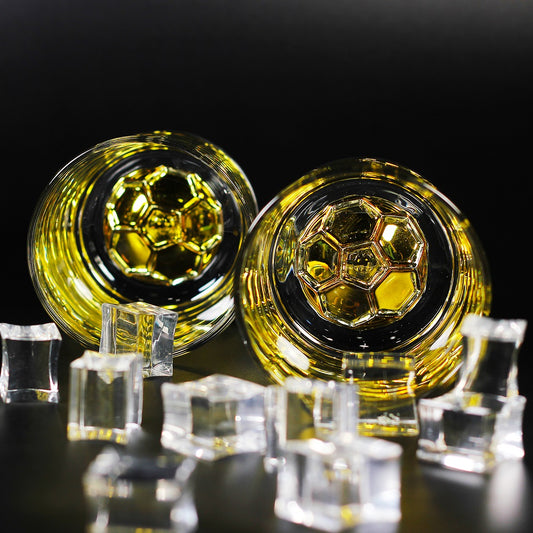 Melbify Football Whiskey Glass | 300 ml | Golden Plated Whiskey Glass| Premium | Unique| Big| Broad | Royal | High end| Expensive| Whiskey Glass Set for Soccer Lovers