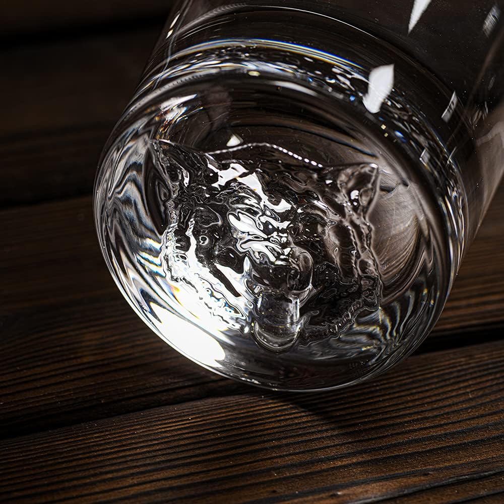 Melbify Plain Wolf Whiskey Glass | Animal Whiskey Glass | Premium | Unique | Big | Broad | Old Fashioned Whiskey Glass| Round Whiskey Glass with Thick Bottom | 300ml