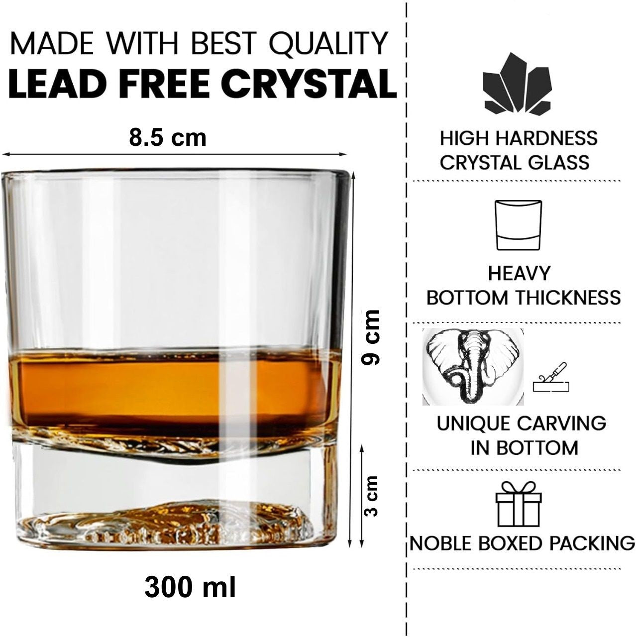 Melbify Plain Elephant Whiskey Glass | 300 ml | Premium | Unique| Big Size | Broad | Animal Whiskey Glass| Old Fashioned Whiskey Glass| High Ball Glass with Thick Bottom