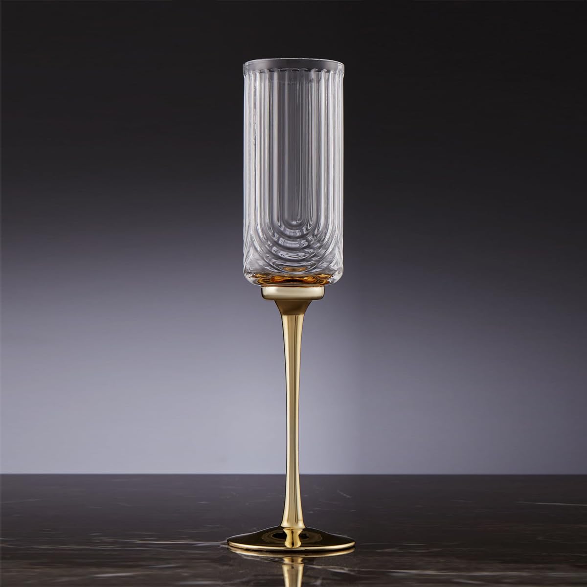 Melbify Gold Stem Wine Goblet | 250 ml | Wide Mouth Crystal Wine Glasses | Luxury Wine Glass Set | Fancy Designer Wine Glasses