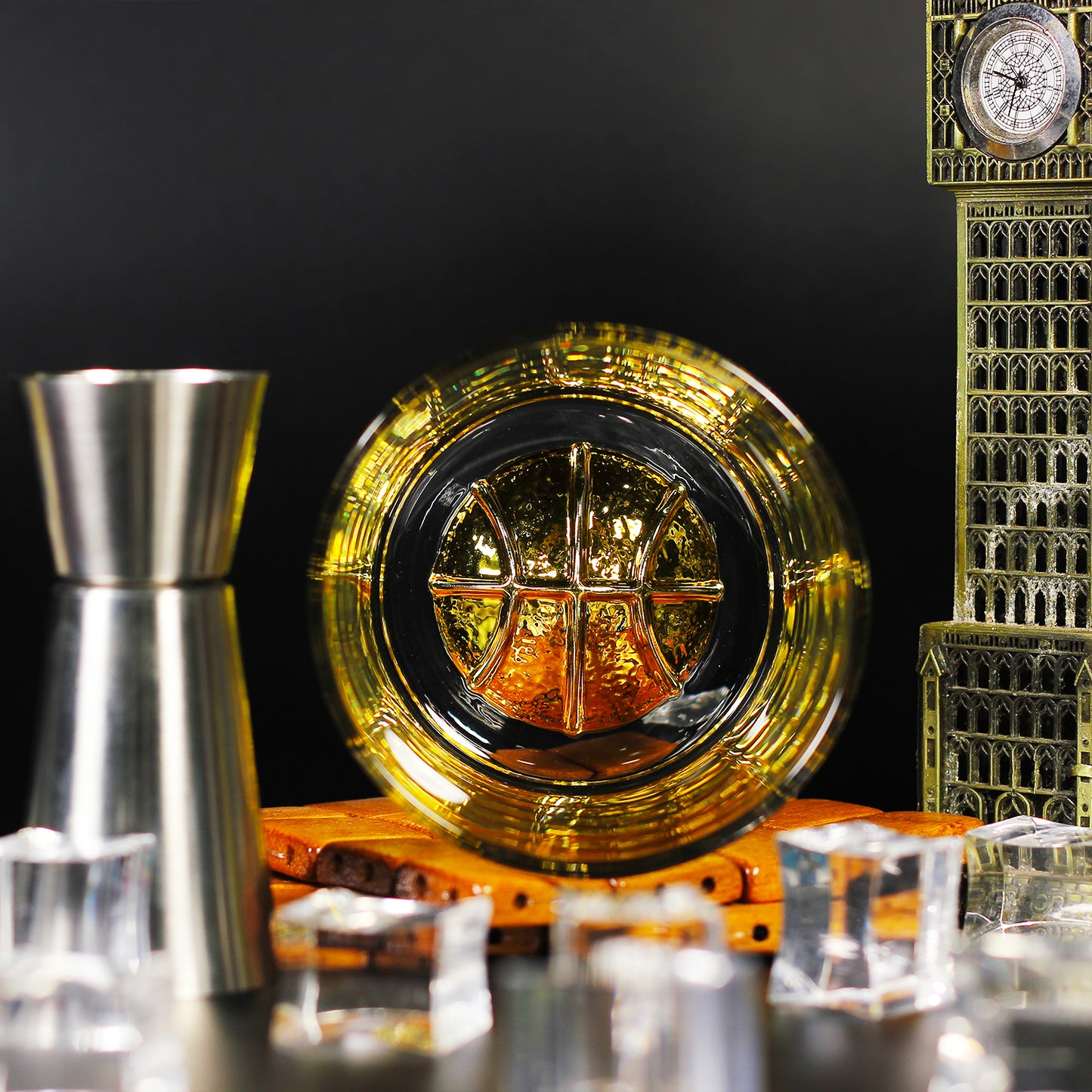 Melbify Basket Ball Whiskey Glass | 300 ml | Golden Plated Whiskey Glass| Premium | Unique| Big| Broad | Royal | High end| Expensive| Whiskey Glass Set for Basket Ball Lovers