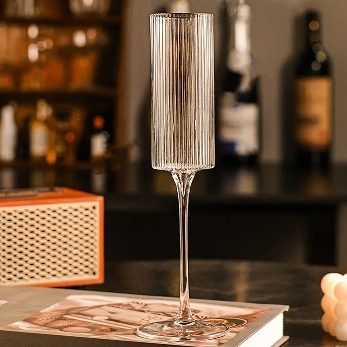 Melbify Ribbed Wine Glasses | 200 ml | Luxury Wine Glass Set | Designer Wine Glasses| Unique Designer Wine Glasses| Designer Wine Glasses | Crystal Wine Glass
