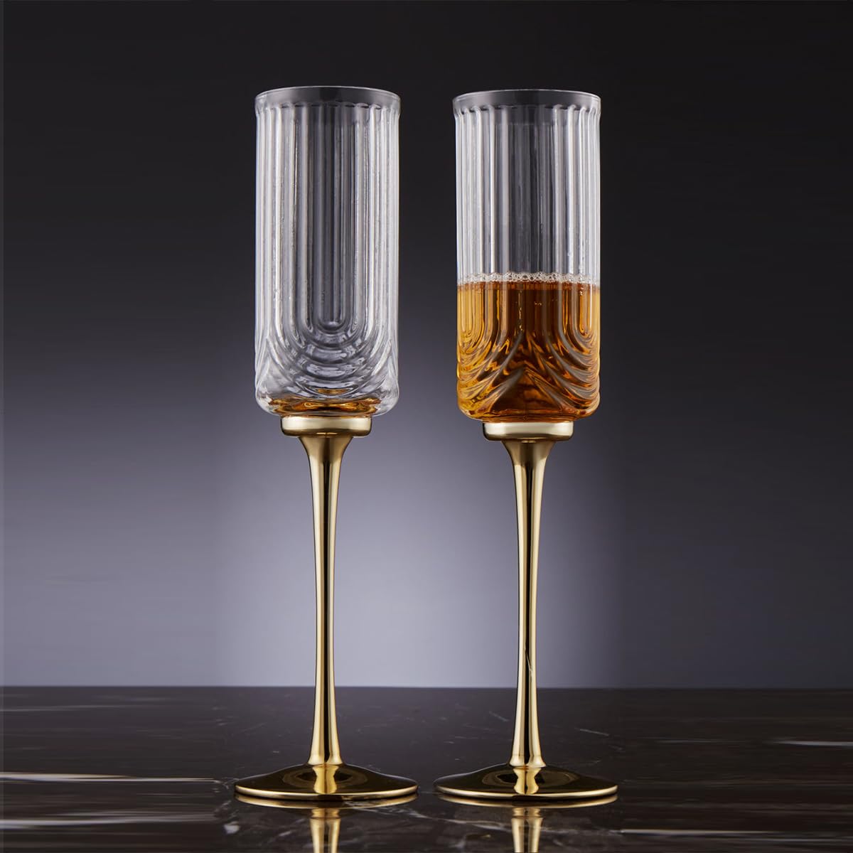Melbify Gold Stem Wine Goblet | 250 ml | Wide Mouth Crystal Wine Glasses | Luxury Wine Glass Set | Fancy Designer Wine Glasses