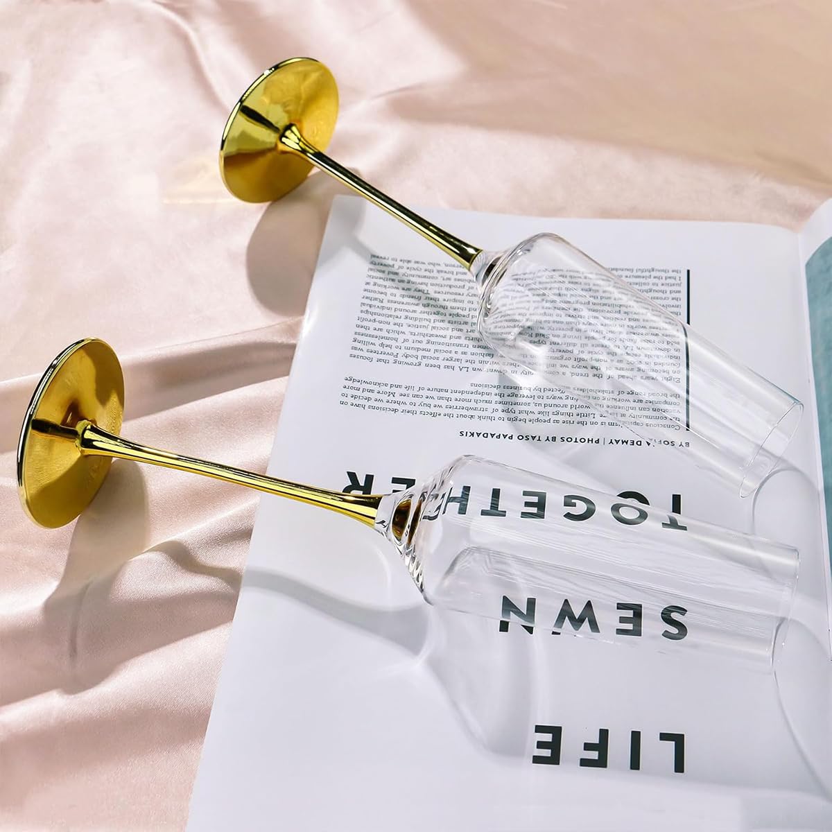 Melbify Gold Stem Champagne Glass | 300 ml | Imported Wine Glasses | Luxury Wine Glass Set | Fancy Designer Wine Glasses | Unique