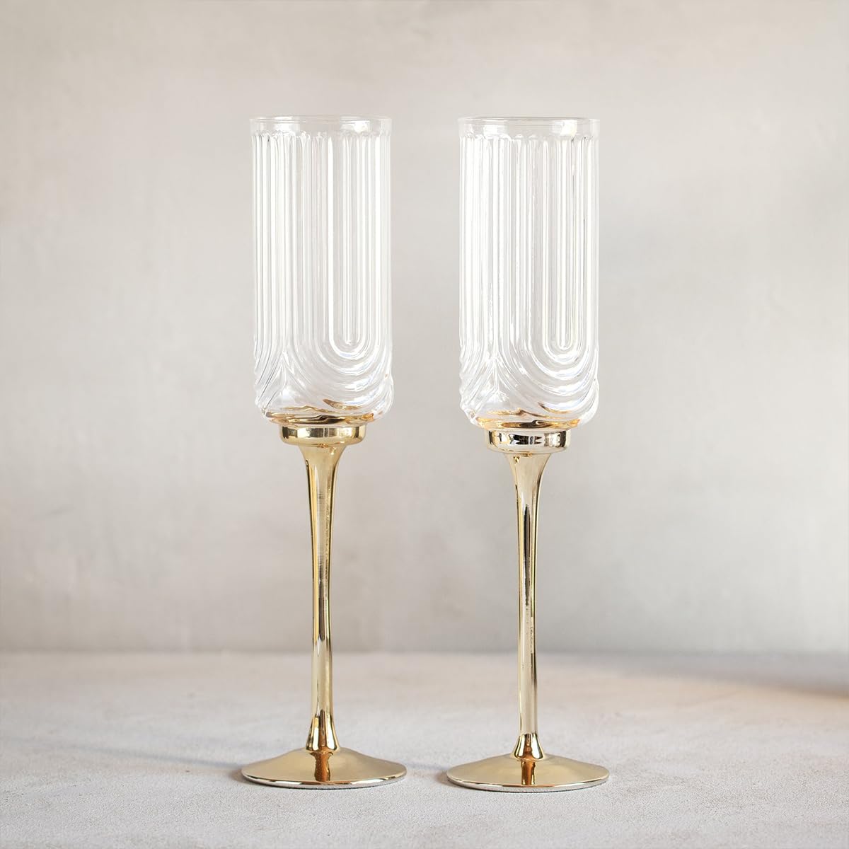 Melbify Gold Stem Wine Goblet | 250 ml | Wide Mouth Crystal Wine Glasses | Luxury Wine Glass Set | Fancy Designer Wine Glasses