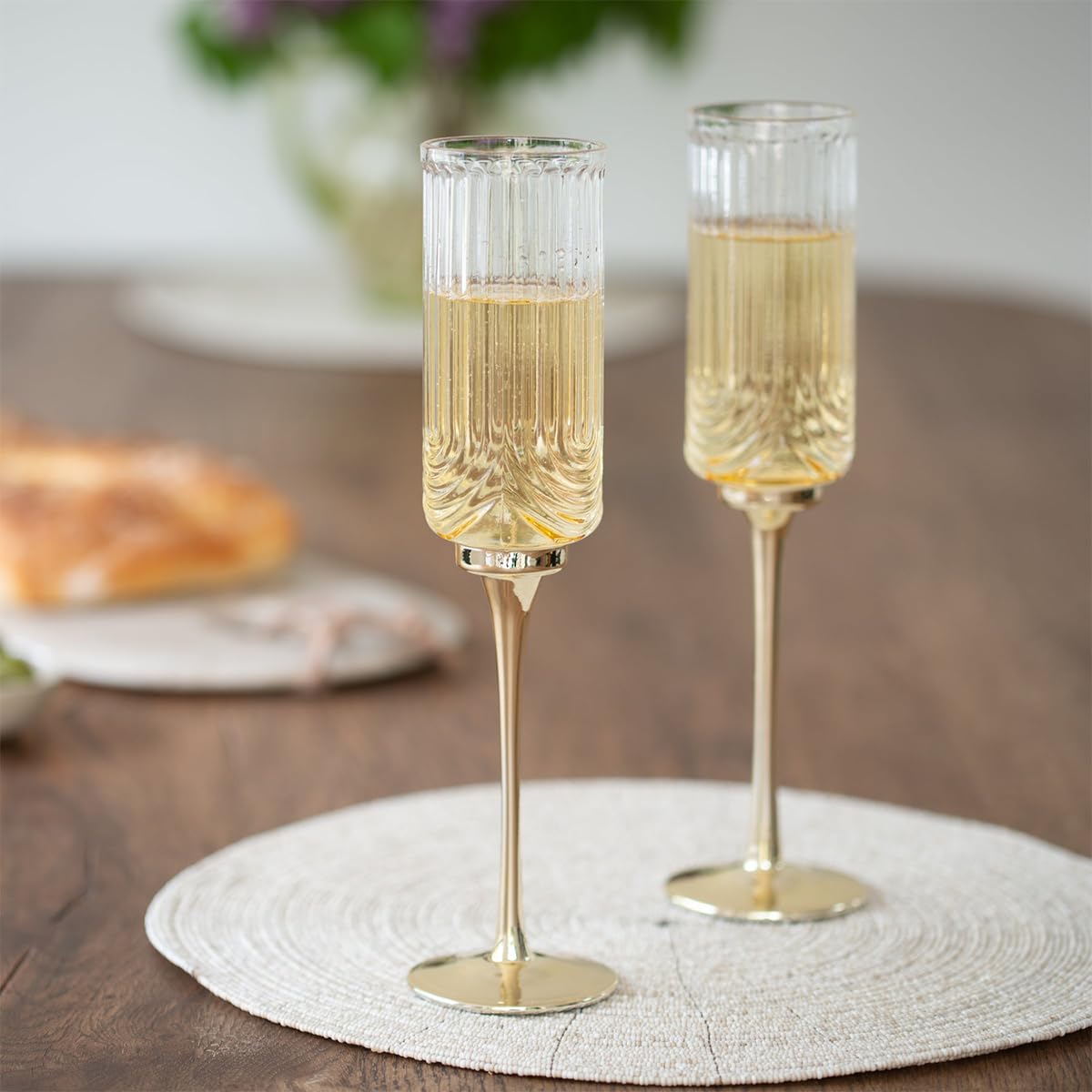 Melbify Gold Stem Wine Goblet | 250 ml | Wide Mouth Crystal Wine Glasses | Luxury Wine Glass Set | Fancy Designer Wine Glasses