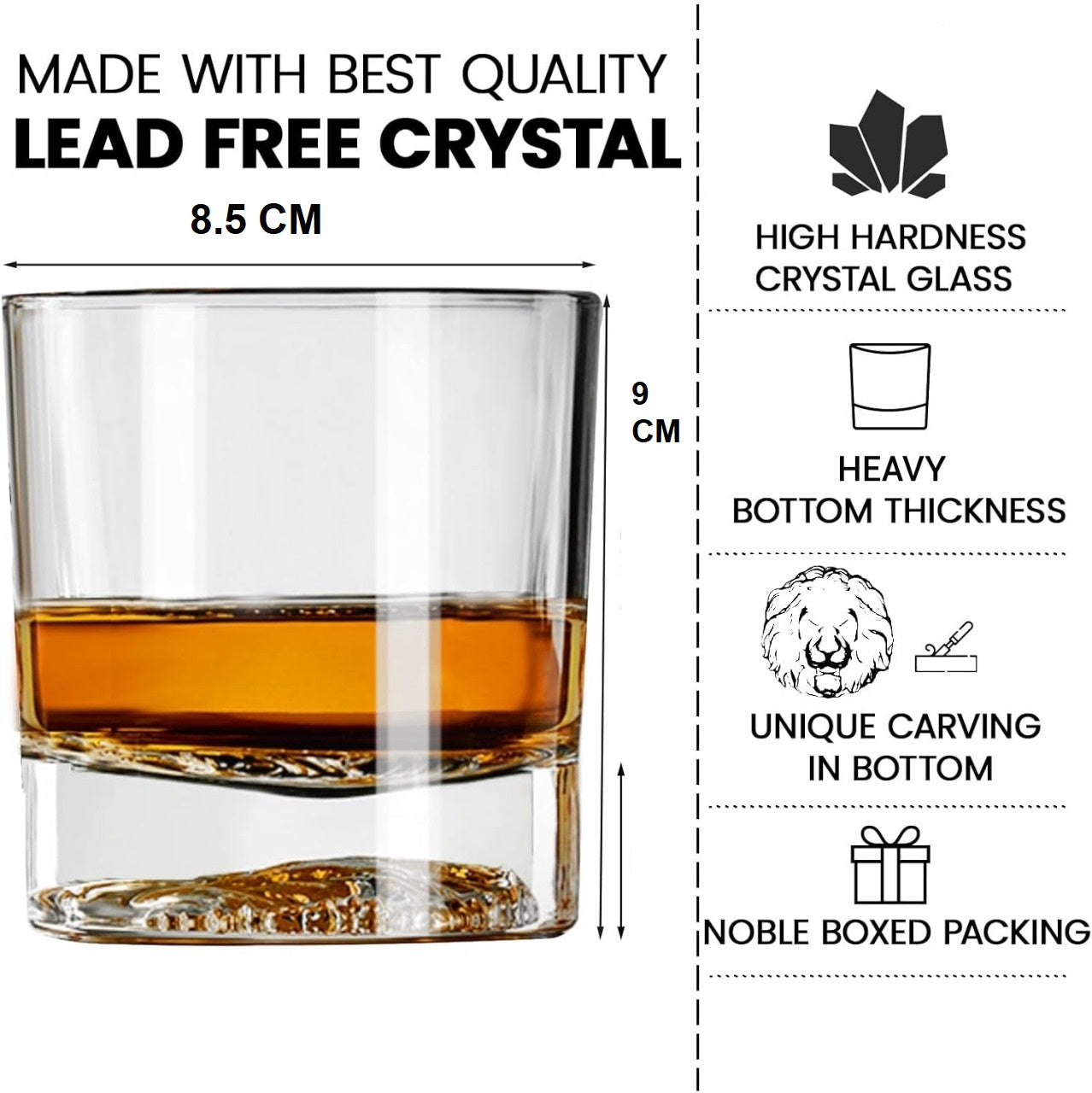 Melbify Plain Lion Whiskey Glass | 300 ml | Animal Whiskey Glass| Whiskey Glass with Lion Symbol | Premium | Unique| Big | Thick | Rock Whiskey Glass