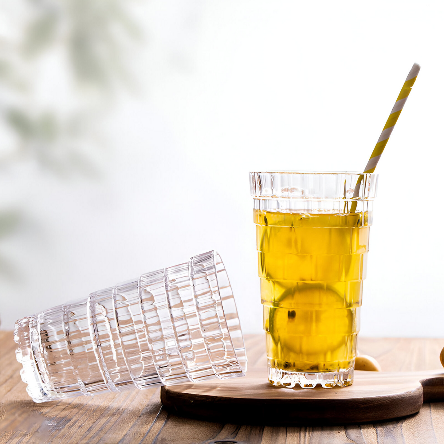Melbify Step Mojito Glasses | Volume=350ML | Crystal Luxury Stack Highball Tumbler Glasses | Cocktail Glasses | Perfect for Mojitos, Cocktails, Juice,Water, Icetea & Mixed Drinks