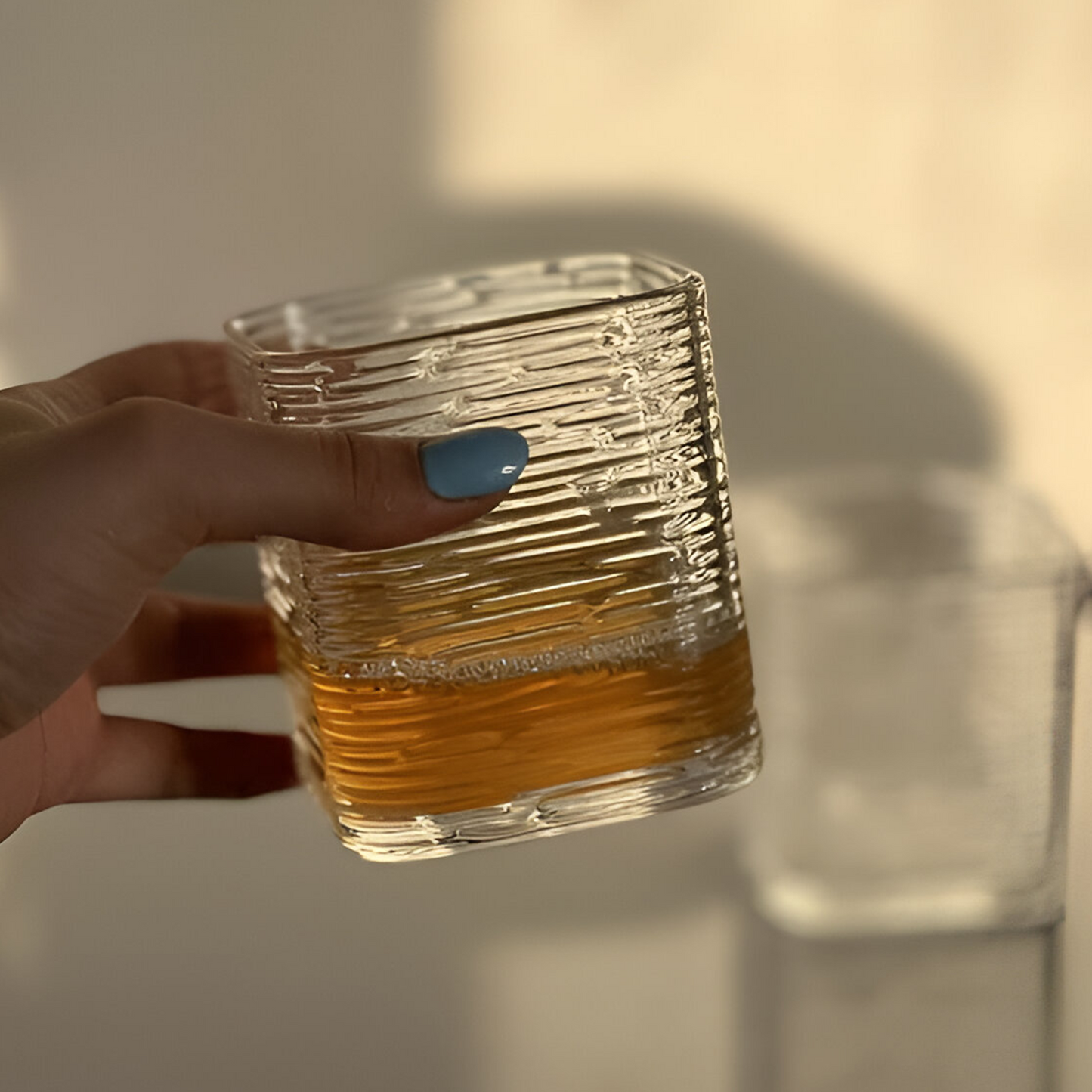 Melbify Japanese Wave Pattern Whiskey Glasses | Volume=370ML | Premium | Rocks Glasses | Perfect for Whiskey, Scotch, Rum, and Cognac