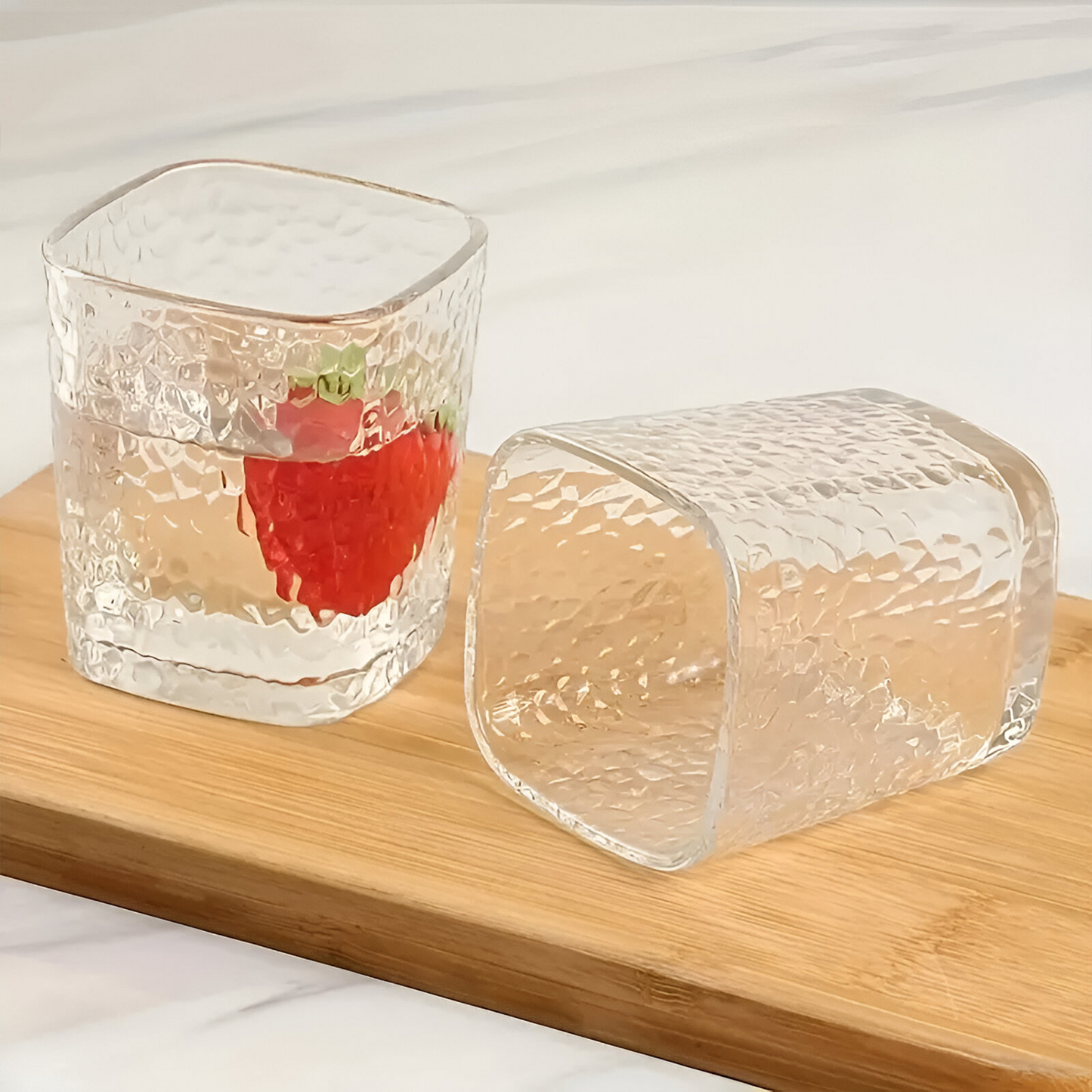 Melbify Japanese Square Hammered Dotted Whiskey Glasses | Volume=370ML | Premium | | Rocks Glasses | Perfect for Whiskey, Scotch, Rum, and Cognac