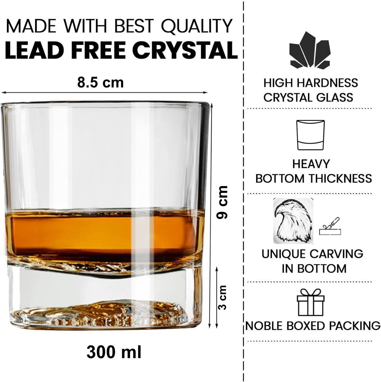 Melbify Plain Eagle Whiskey Glass |300 ml | Animal Whiskey Glass | Old Fashioned Whiskey Glass| Premium | Unique| Big| Broad | Round Whiskey Glass with Thick Bottom