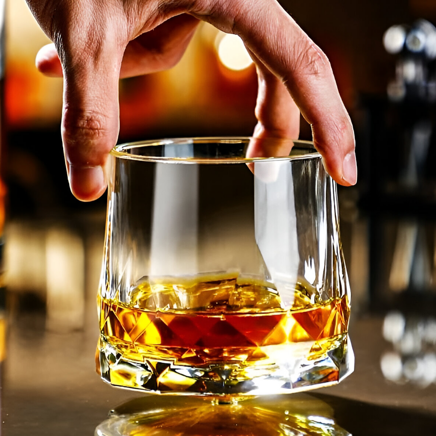 Melbify Diamond-Cut Rotating Whiskey Glasses | Laser cut Spinner | Volume=300ML | Premium Crystal Glass | Perfect for Whiskey, Scotch, Rum, and Cognac