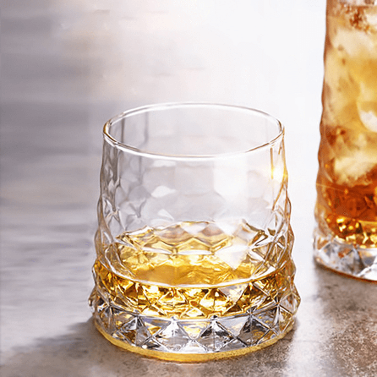 Melbify Premium Embosed Diamond Cut Whiskey Glasses | 320 ML | Wide Bottom with Narrow Rim | Textured Whiskey Glasses | Whiskey Glasses with Cut Work