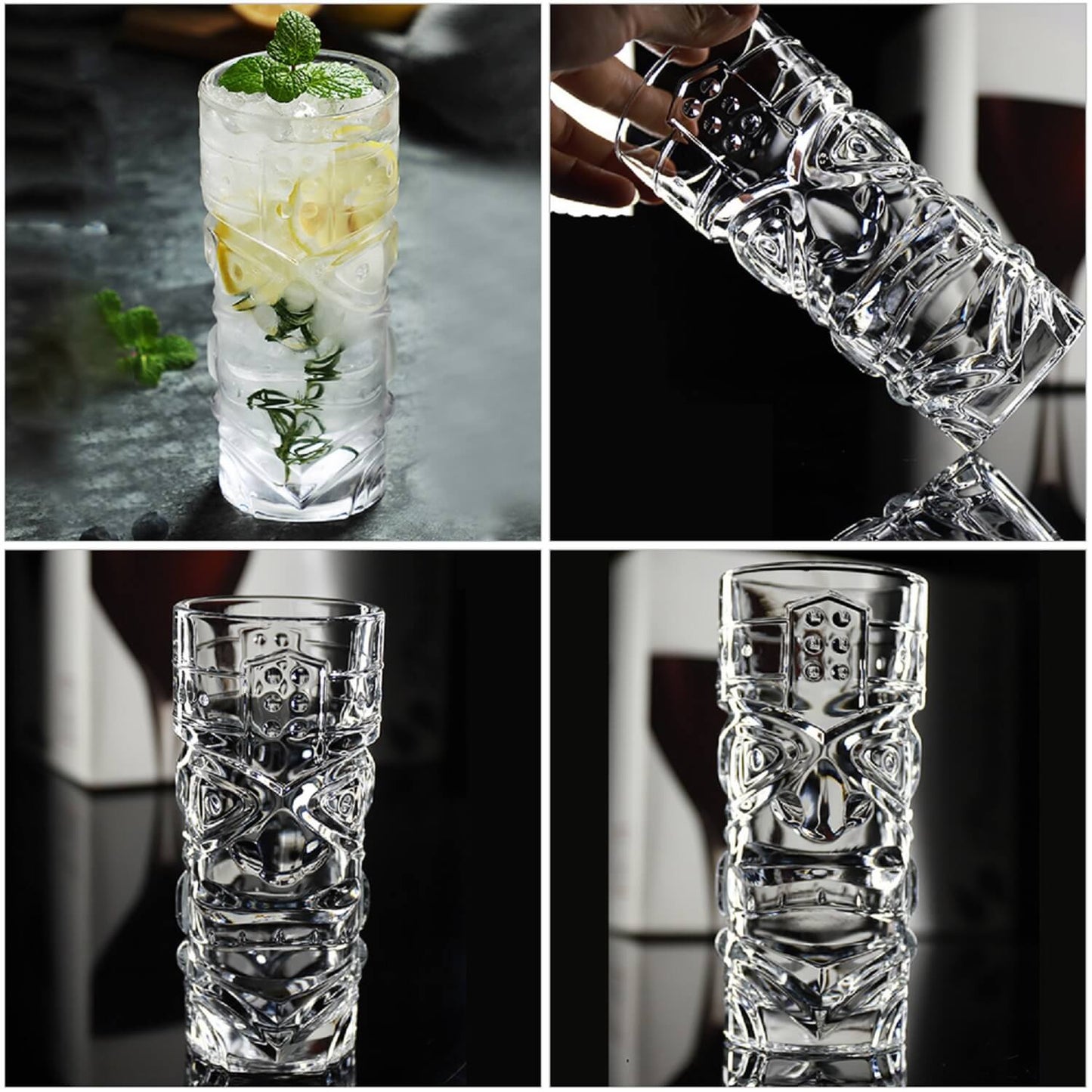 Melbify Tikki Cocktail Glasses | 350 ml | Highball Cocktail Glass | Tall Glasses for Cocktail | Long Cocktail Glass | Tikki Mojito Cocktail Glass