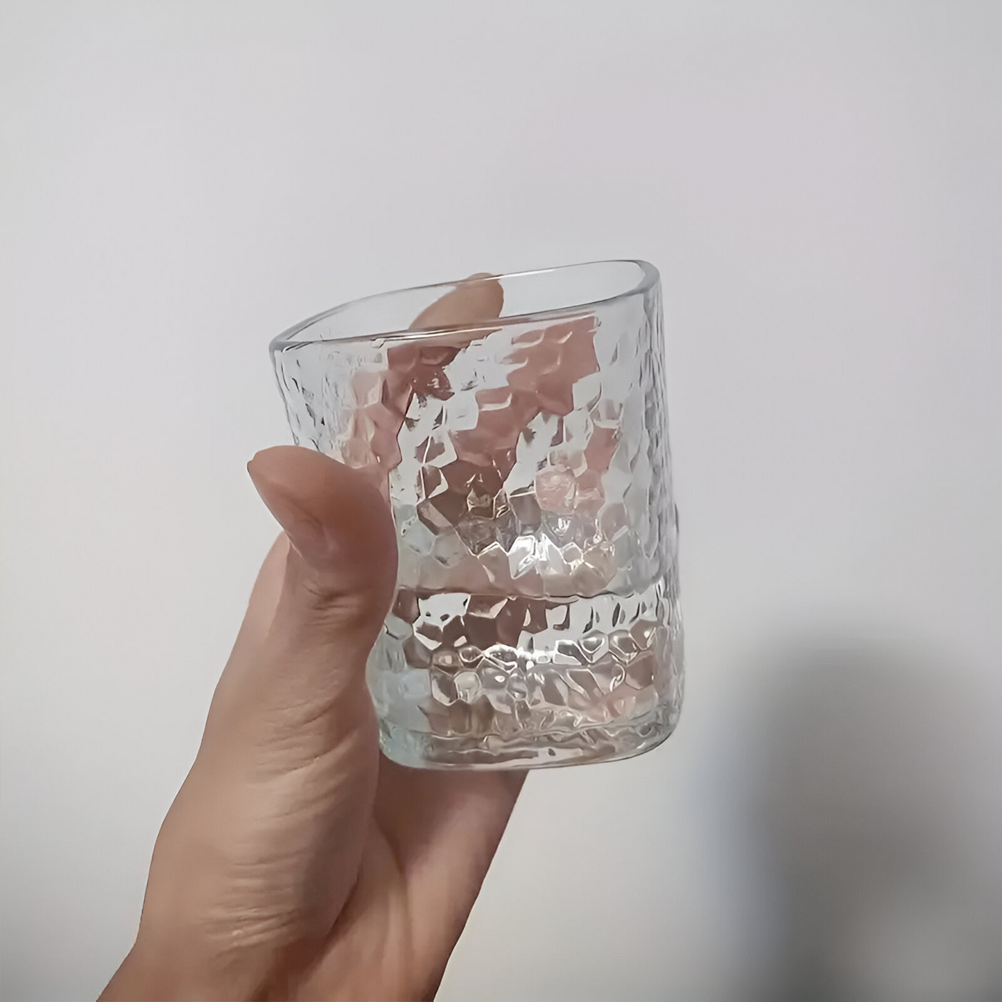 Melbify Japanese Square Hammered Dotted Whiskey Glasses | Volume=370ML | Premium | | Rocks Glasses | Perfect for Whiskey, Scotch, Rum, and Cognac