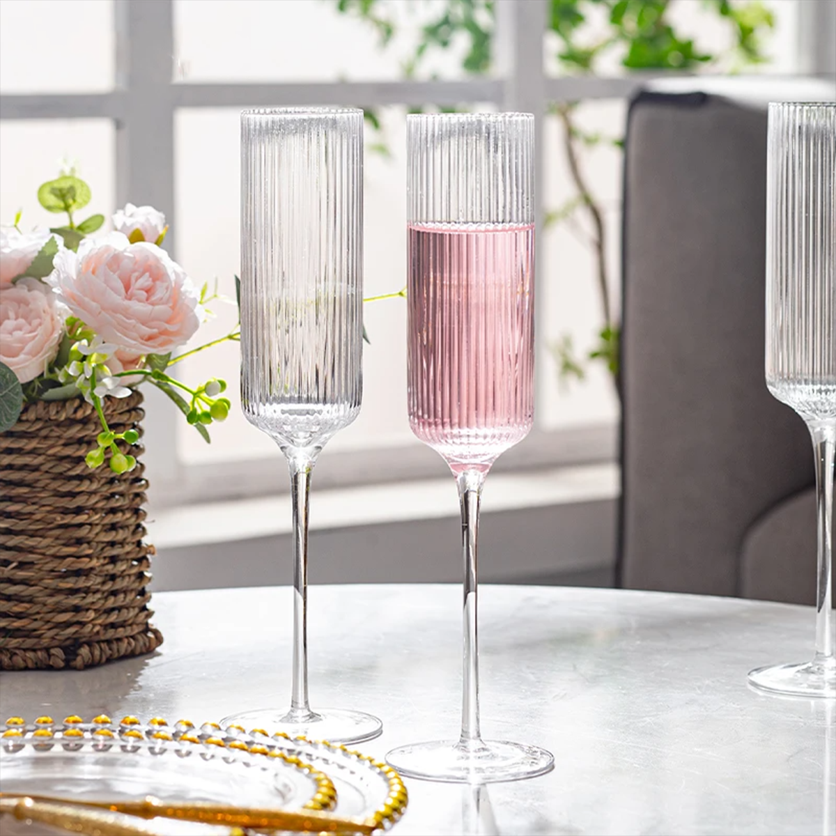 Melbify Ribbed Wine Glasses | 200 ml | Luxury Wine Glass Set | Designer Wine Glasses| Unique Designer Wine Glasses| Designer Wine Glasses | Crystal Wine Glass