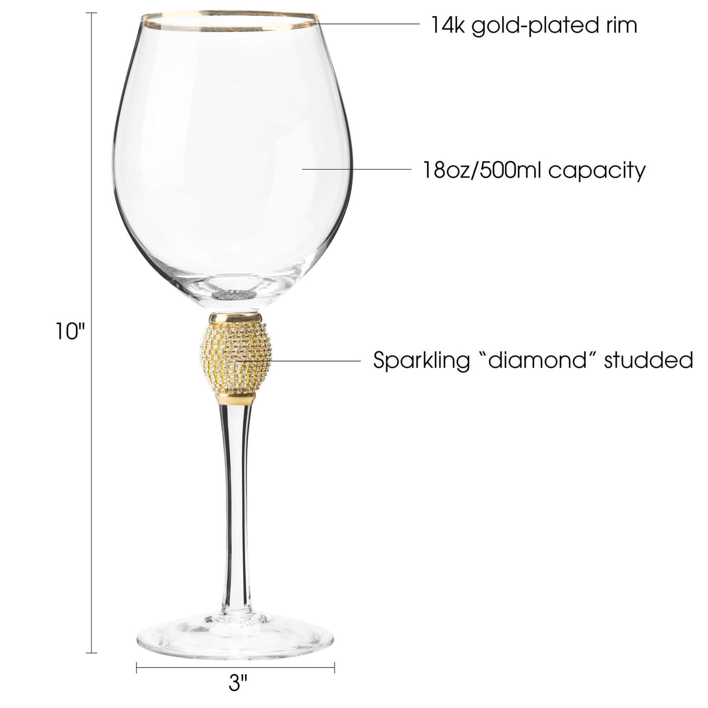 Gold Stem Wine Glasses Set of 2,500 ML melbify