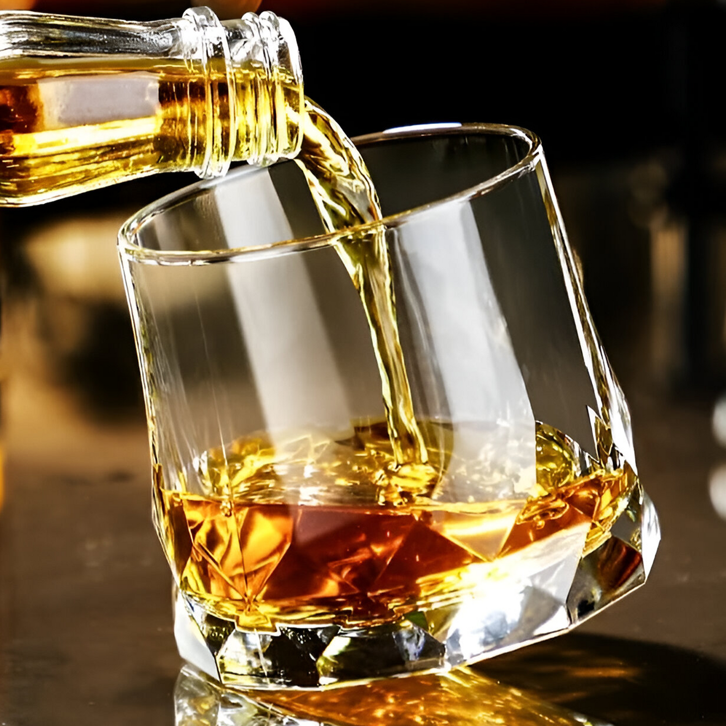 Melbify Diamond-Cut Rotating Whiskey Glasses | Laser cut Spinner | Volume=300ML | Premium Crystal Glass | Perfect for Whiskey, Scotch, Rum, and Cognac