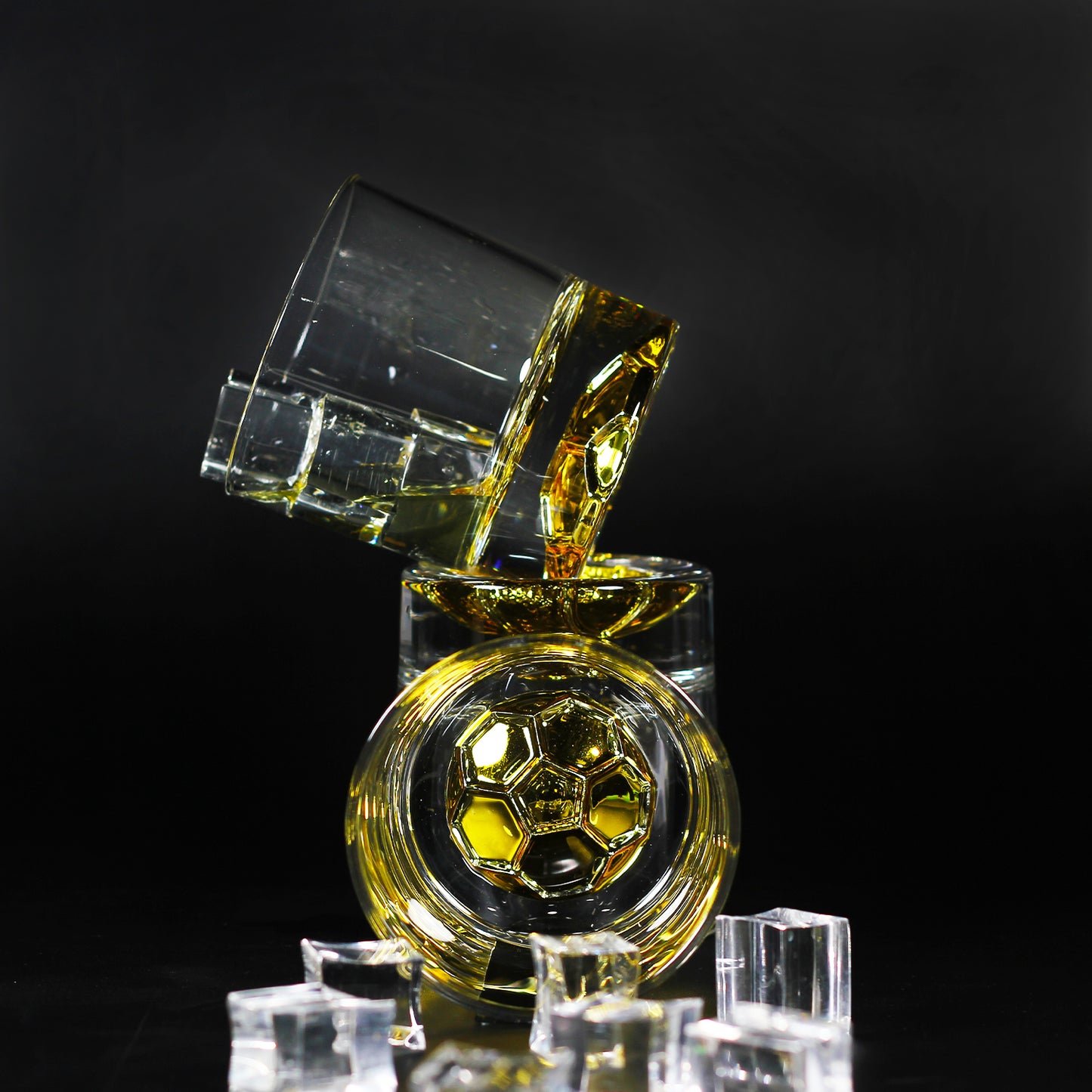 Melbify Football Whiskey Glass | 300 ml | Golden Plated Whiskey Glass| Premium | Unique| Big| Broad | Royal | High end| Expensive| Whiskey Glass Set for Soccer Lovers