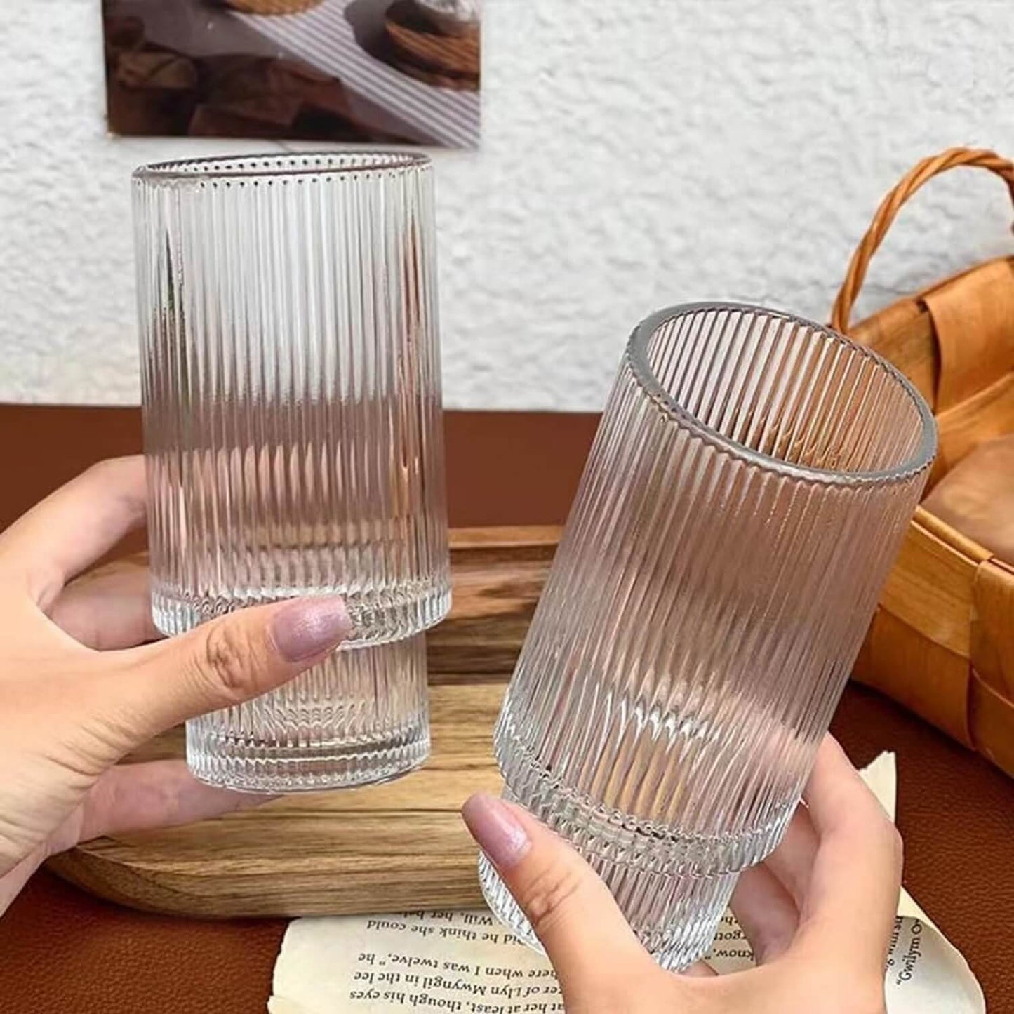 Melbify Ribbed Cocktail Glasses | 350 ml | Highball Cocktail Glass | Tall Glasses for Cocktail | Long Island Cocktail Glass | Unique LIIT Cocktail Glass