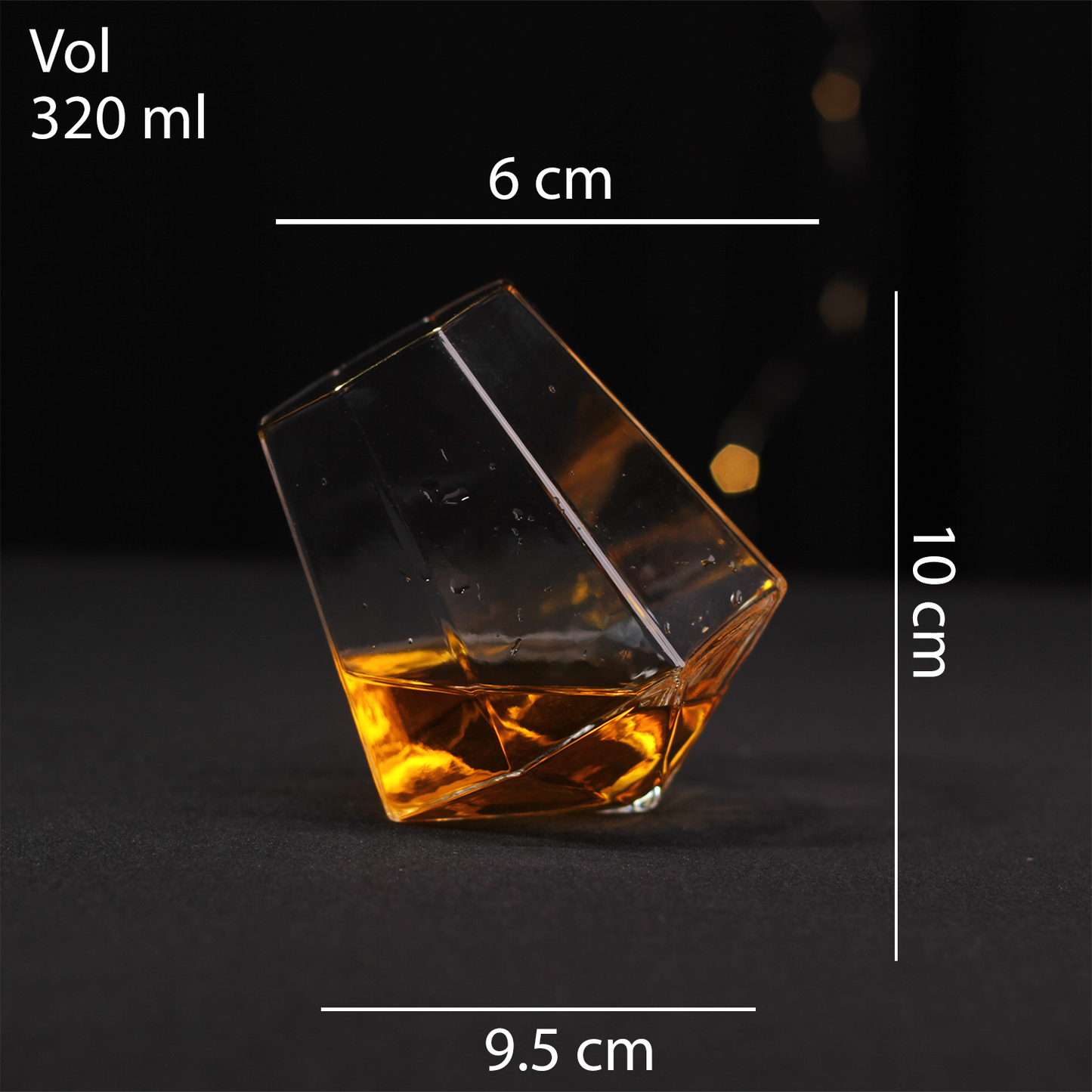 Melbify Prism Shaped Spinner Whiskey Glasses | Volume=320ml | Premium Crystal Glass | Perfect for Whiskey, Scotch, Rum, and Cognac