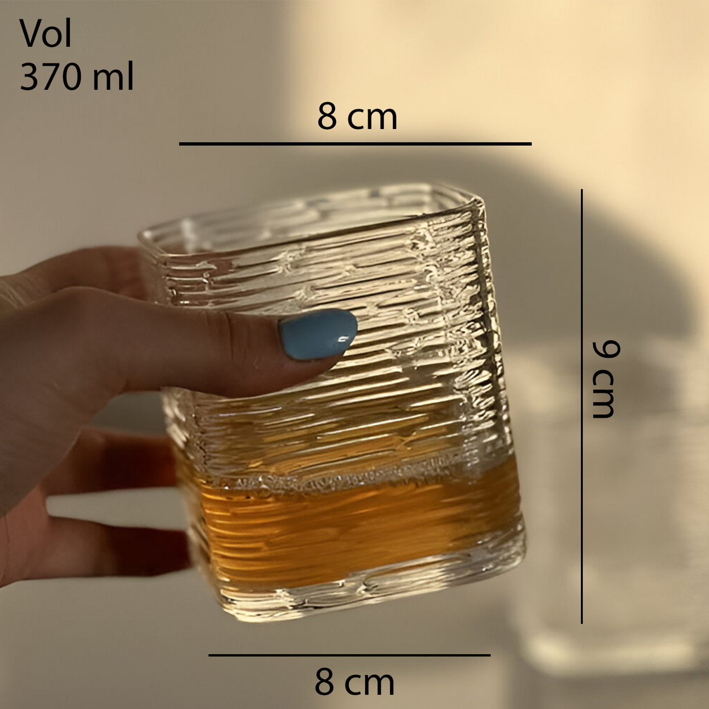 Melbify Japanese Wave Pattern Whiskey Glasses | Volume=370ML | Premium | Rocks Glasses | Perfect for Whiskey, Scotch, Rum, and Cognac