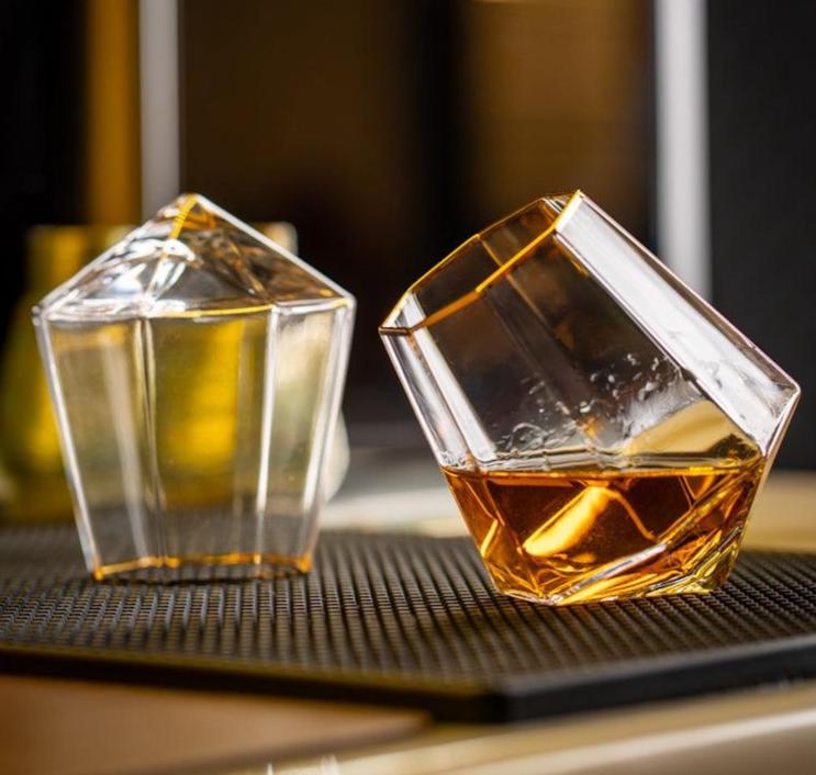 Melbify Prism Shaped Spinner Whiskey Glasses | Volume=320ml | Premium Crystal Glass | Perfect for Whiskey, Scotch, Rum, and Cognac