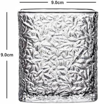 Melbify Japanese Fern Textured Whiskey Glasses | Volume=370ML | Premium | Square Whiskey Glass | Rocks Glasses | Perfect for Whiskey, Scotch, Rum, and Cognac
