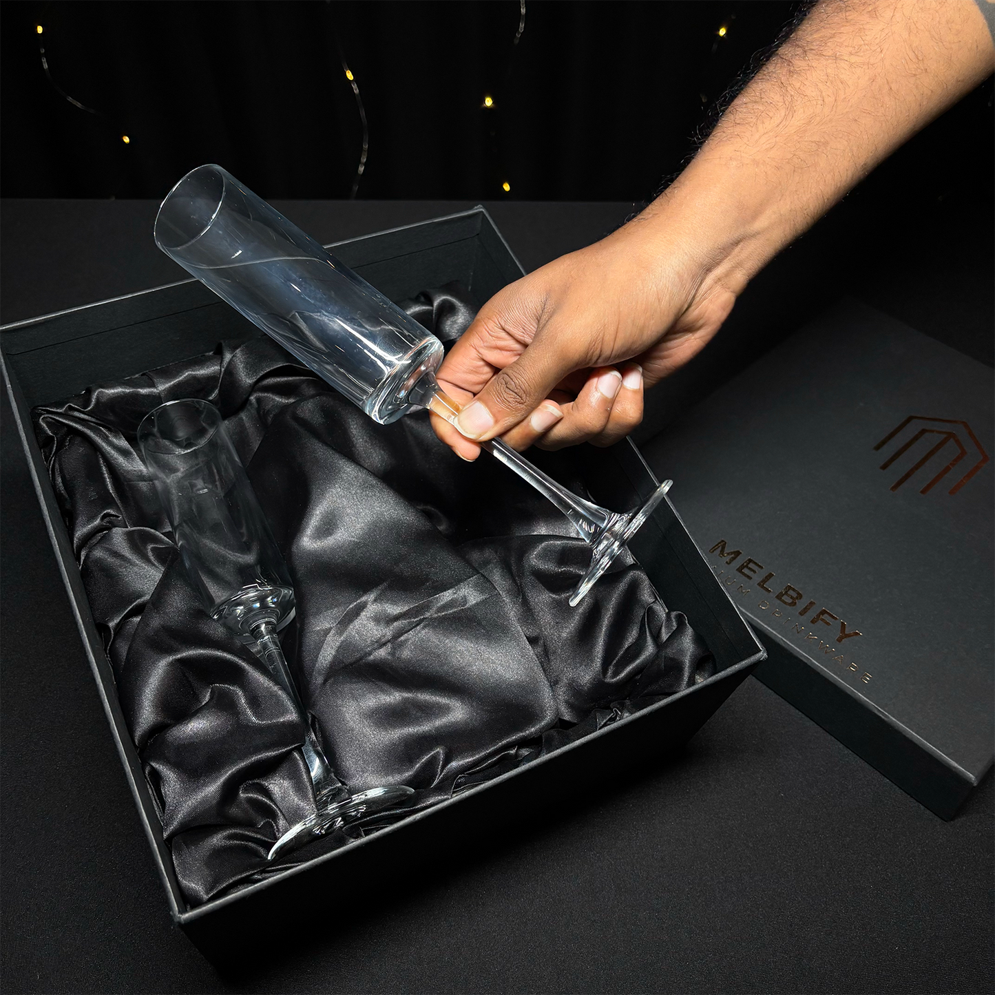 Melbify Cylinder Champagne Flute Glasses Gift Set | 160 ML |Set of 2 |Elegant Gift Box| Ultra-Premium Wine Glass |Luxury|Fancy|Crystal Glass|Limited Edition|Perfect for Red & White Wine & Champagne | Ideal For Wedding Couple Anniversary Gift